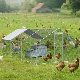Comparer les prix de Grand Poulailler Extérieur 3x6x2 m - Enclos Grillagé pour Poules en Acier Galvanisé avec Toit Imperméable et Serrure Sécurisée