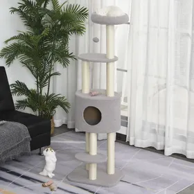 Meilleurs prix pour Arbre à Chats avec Griffoir Niche Poteaux Peluche Haute Densité 45L x 40L x 148H cm Gris