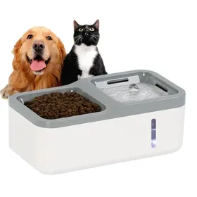 Meilleurs prix pour Distributeur Eau pour Chat 2 en1 Fontaine A Eau et Nourriture Chat Chien Automatique Super Silencieux 1.5L stockge pour