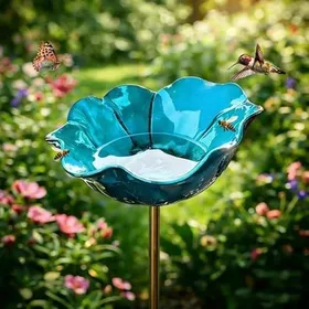 Meilleurs prix pour Bain dOiseaux Extérieur Bleu Vasque Jardin sur Pied Abreuvoir et Mangeoire Oiseaux Décoration Cour Terrasse Jardin