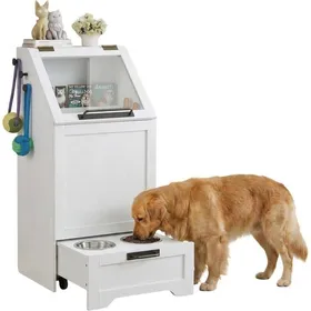 Comparer les prix de Garvee Station dAlimentation Chien avec Rangement  2 Gamelles Surélevées Armoire Croquettes & Jouets  Meuble Moderne Blanc