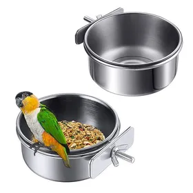 Comparer les prix de 2 Pièces 12cm Mangeoire Oiseaux Cage Gamelle pour Perroquet Gamelle à Suspendre en Acier Inoxydable Tasses de Plat GAMELLE