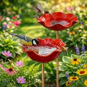 Comparer les prix de Lot de 2 Abreuvoir Oiseau - Piquet Métal - Forme Fleur - Bain Extérieur - Jardin Pelouse MICRODERMABRASION