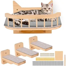 Comparer les prix de Hamac Mural pour Chat avec 3 Étapes - Meuble avec Coussin GrisÉtagères et Perchoirs - Arbre à Chat pour EscaladeDormirJouer