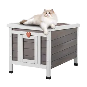 Meilleurs prix pour Maison Pour Chat D'extérieur Résistante Aux Intempéries-Vevor-513x420x420 Mm-Abri Spacieux En Bois À Deux Niveaux Pour Chats