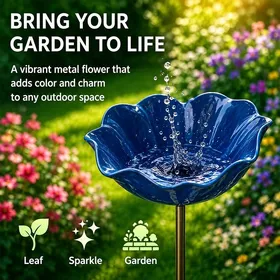 Comparer les prix de Bain dOiseaux Extérieur Bleu Foncé Vasque Jardin sur Pied Abreuvoir et Mangeoire Oiseaux pour Terrasse Jardin