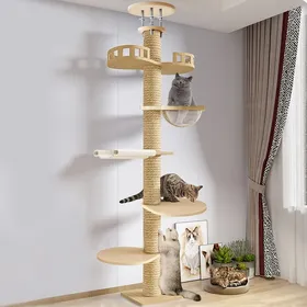 Comparer les prix de Arbre à chat en bois Griffoir chat 6 niveaux dactivités Hauteur réglable 40 x 40 x 305 cm