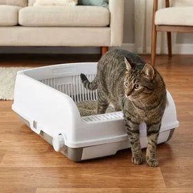 Comparer les prix de Bac à Litière pour Chat Jusqu’à 10 kg COSTWAY Semi-Automatique à Ouverture Tiroir Coulissant Pelle Pédale Filtre à Sable Blanc