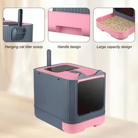Meilleurs prix pour JEOBEST Bac à Litière pour Chat - 2 Portes - Bac à Litière Stérilisé - 44.5*36.5*34.5cm - Rose Gris