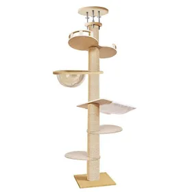 Meilleurs prix pour Arbre à chat en bois, Griffoir chat, 6 niveaux d'activités, Super haut, Hauteur réglable, 40x40x305cm
