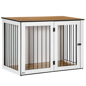 Meilleurs prix pour Cage pour chiens de petite et moyenne taille avec porte verrouillable panneaux de particules 106 x 60 x 76 cm bois + blanc