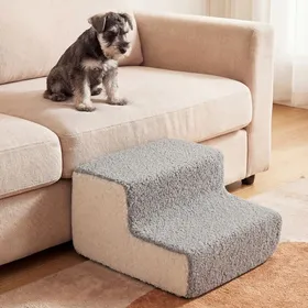 Meilleurs prix pour Escalier pour Animaux à 2 Marches COSTWAY en Mousse Haute Densité Fond Antidérapant Housse Lavable Pente Douce Gris et Blanc