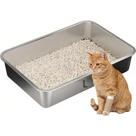 Meilleurs prix pour Bac à litière en Acier Inoxydable pour Chat avec Bords Hauts 60 x 40 x 10 cm Facile à Nettoyer Anti adhésif L