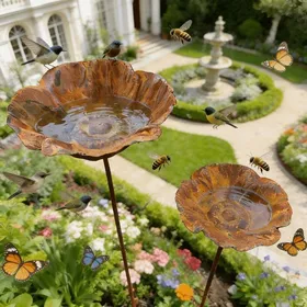 Comparer les prix de Lot de 2 mangeoires oiseaux - Design vintage rouillé Résistant aux intempéries - Jardin et extérieur - 67 cm hauteur