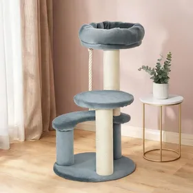 Comparer les prix de Arbre à chat petit espace gris 3 plateformes corde à grimper sisal Ø40x65 cm - Gris Panneaux de particules classe E1 40 x 40