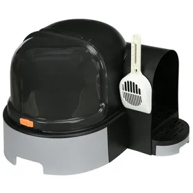 Meilleurs prix pour Maison de toilette litière pour chat design capsule spatiale - porte, capot ouvrant, pelle, 2 tiroirs amovibles - gris noir
