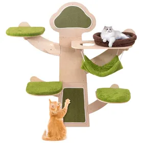 Comparer les prix de GOPLUS Arbre à Chat Mural de 1,80 M à 5 Niveaux, avec Hamac, Lit, Coussins Amovibles et Lavables, Griffoirs et Tapis en Sisal