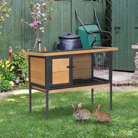 Comparer les prix de Cage à lapins en bois sur pieds clapier pour rongeurs cochons dinde avec toit ouvrable - dim. 915L x 45l x 70H cm