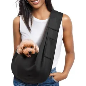 Meilleurs prix pour （Noir）Sac de Transport pour Chien Chat Réglable Sac à Bandoulière Mains Libres Petit Chien Portable Bandoulière pour Animal de C