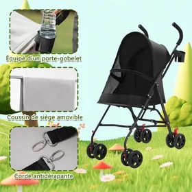 Comparer les prix de SUPFINE Poussette pour Chien Chat Pliable Petits et Chiens âgés Jusquà 10 kg Poussette Buggy avec Porte-gobelet 45*55*97cm