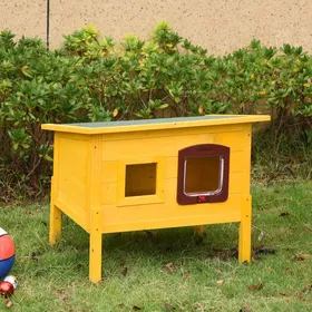 Comparer les prix de Maison pour chat en bois niche dextérieur toit résistant à leau avec porte et fenêtre jaune