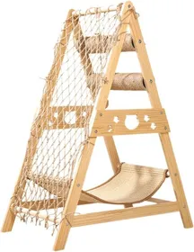 Comparer les prix de Tour à chat en bois avec filet d'escalade, griffoir en sisal et hamac, Grand arbre à chat triangulaire stable de 85 cm pour chats