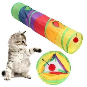 Comparer les prix de Tunnel pliable multicolore en polyester pour chat avec balle en peluche