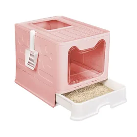 Comparer les prix de Bac à Litière pour Chat avec Couvercle - Bac de Tiroir et Pelle à Litière - Pliable - 41x51x38 cm - Rose