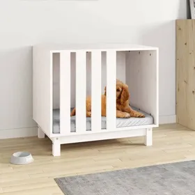 Comparer les prix de Blanc Niche pour chien cage polyvalente Blanc 70x50x62 cm Bois de pin massif A406