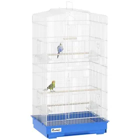 Meilleurs prix pour Cage à Oiseaux Volière en Métal avec 4 Mangeoires 3 Perchoirs Balançoire et Tiroir Amovible 465x355x92 cm Bleu