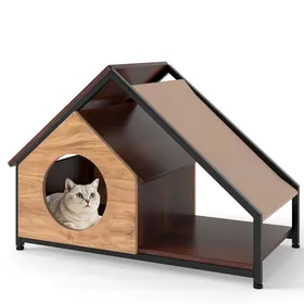 Comparer les prix de Meuble Pour Chat D'intérieur Costway, Véranda, Toit En Pente Amovible, Cadre En Métal, Refuge Décoratif Pour Animaux De Compagnie