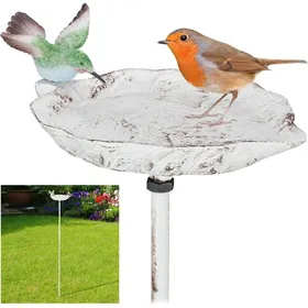 Comparer les prix de Abreuvoir et mangeoire pour oiseaux en fonte à planter – Résistant aux intempéries – Hauteur 1 m – Motif feuille décoratif
