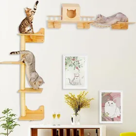 Meilleurs prix pour Kit DEscalade Pour Chat Étagères Murales Pour Chats Avec 1 Maison Pour Chat 1 Échelle De Pont 3 Poteaux À Gratter Et 5 Ma