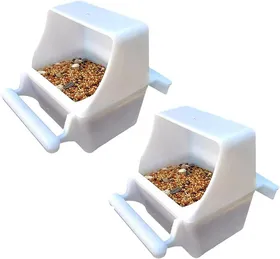 Meilleurs prix pour 2PCS Cage dalimentation pour Oiseaux Cages dalimentation pour perruches Récipient à graines Blanc DISTRIBUTEUR DALIMENT
