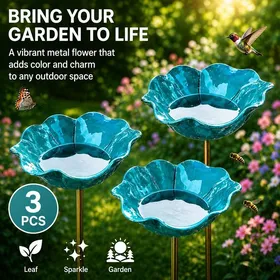Meilleurs prix pour Lot de 3 Bains dOiseaux Extérieur Bleu Vasque Jardin sur Pied Abreuvoir et Mangeoire Oiseaux Décoration Jardin