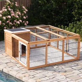 Meilleurs prix pour Enclos en bois naturel avec toit imperméable pour petits animaux 123 x 120 x 52 cm