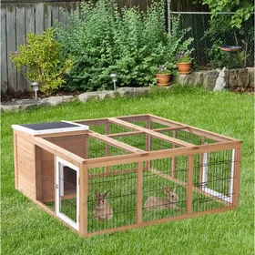 Meilleurs prix pour Clapier extérieur en bois naturel 123 x 120 x 52 cm avec toit étanche et toit ouvrant