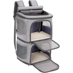 Comparer les prix de Sac à Dos de Transport pour 2 Chats jusqu'à 12 kg,Sac de Transport 2 en 1 pour 2 Chats/Petits Chiens,Respirant et Pliable,Gris
