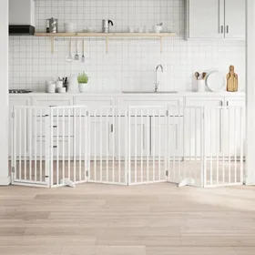 Comparer les prix de Barrière pour chien - vidaXL - Pliable 6 panneaux - Bois de peuplier - Blanche - 300 cm