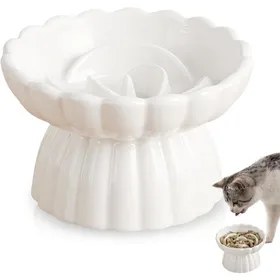 Comparer les prix de Gamelle anti-glouton céramique surélevée 14×85 cm blanche chat/petit chien