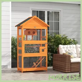 Comparer les prix de Cocosity Cage À Oiseaux En Bois Cage Perroquet Aire De Jeux Toit Asphalte Imperméable 92 X 52 X 171 Cm Orange