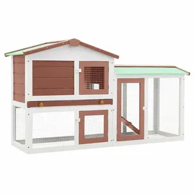 Meilleurs prix pour @FRENCH Clapier large dextérieur - Pour 10 Animau x - Marron et blanc 145 x 45 x 84cm - Bois - Maison Lapin Enclos 42253
