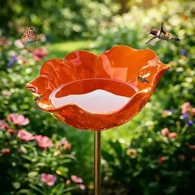 Comparer les prix de Bain dOiseaux Extérieur Orange Vasque Jardin sur Pied Abreuvoir Oiseaux Mangeoire Décorative Terrasse Jardin