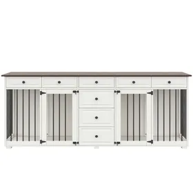Meilleurs prix pour Cage pour chien intégrée au meuble niche dintérieur avec fermetures pour 2 chiens corps en noyer + blanc 200 x 60 x 85 cm