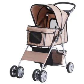 Meilleurs prix pour Poussette pour chien Pawhut couleur marron légère et pliable pratique pour promener votre animal.