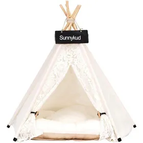 Comparer les prix de Tente Tipi pour Animaux de Compagnie avec Coussin Amovible et Lavable Lit Confortable pour Chien Chat CLAPIER