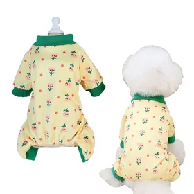 Comparer les prix de Pyjama pour chien vêtement à quatre pattes en velours doux et extensible pour chiot chat (jaune)