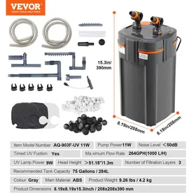 Comparer les prix de Filtre d'aquarium 1000 L/H-VEVOR-11W-Filtre de Puissance Submersible avec Fonctions Multiples pour Aquariums
