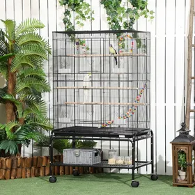 Meilleurs prix pour Cage à oiseaux sur pieds roulettes avec 4 mangeoires et 3 perchoirs 79 x 49 x 133 cm noir