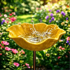 Meilleurs prix pour Bain dOiseaux Extérieur Jaune Foncé Vasque Jardin sur Pied Abreuvoir et Mangeoire Oiseaux pour Terrasse Jardin